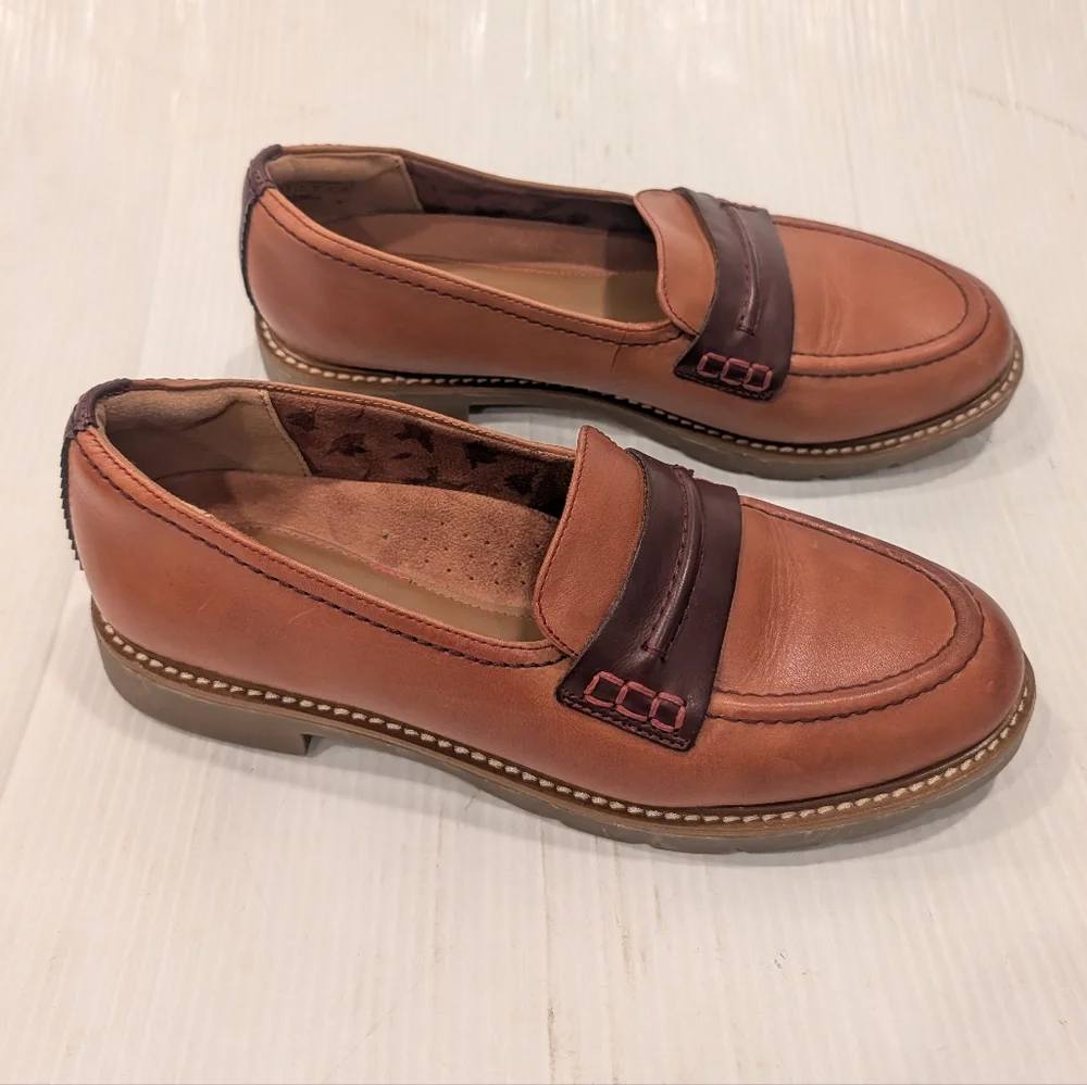 COBB HILL Janney Tan Leather Penny Loafers Women's Slip On Shoes Size 9